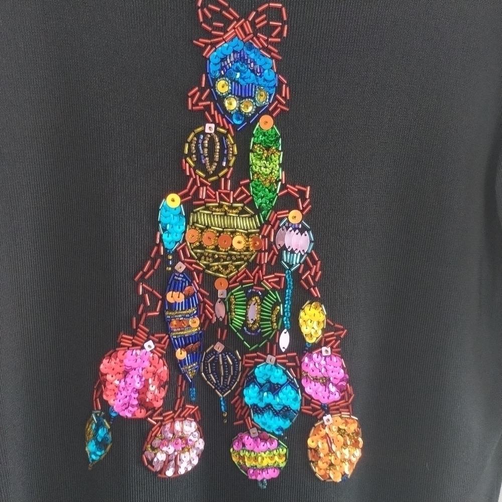 Lucia Burns Christmas Tree Beads & Sequins Top L - Picture 3 of 9